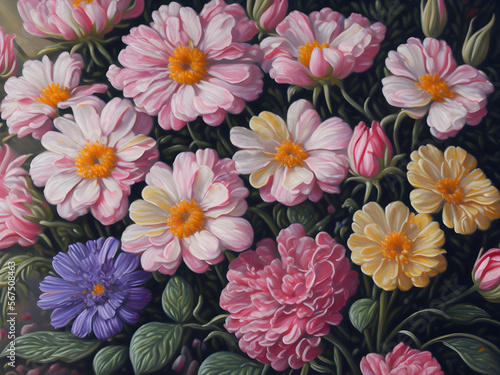 Flowers Oil Painting, Generative AI Illustration