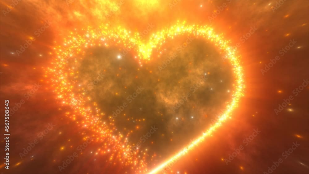 Glowing yellow gold love heart made of particles on a yellow festive background for Valentine's Day. Video 4k, motion design Glowing yellow gold love heart made of particles on a yellow festive background for Valentine's Day. Video 4k, motion design