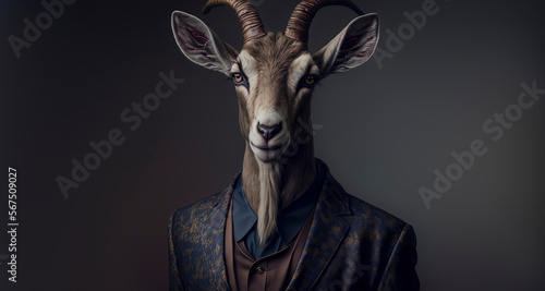 Goat dressed in a formal business suit. anthropomorphic businessman. Generative AI © Lemart