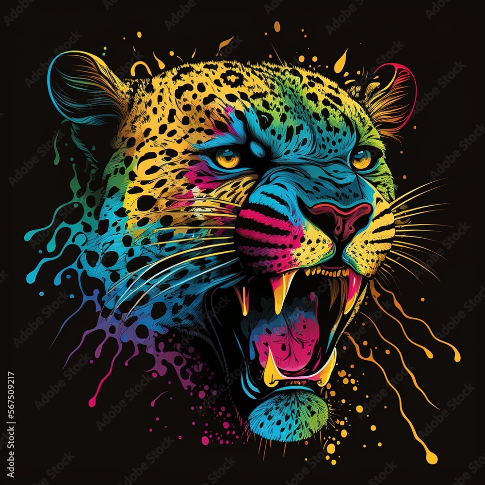 leopard head tattoo color illustration