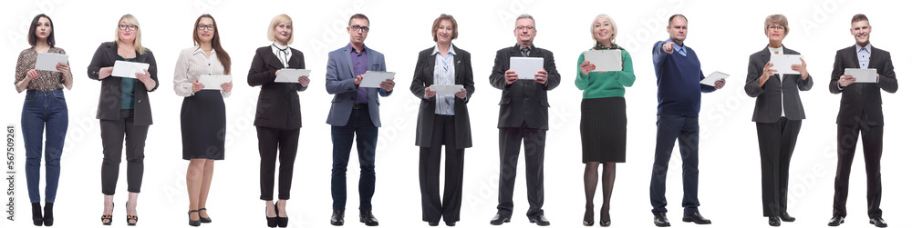 group of people demonstrating tablet looking at camera group of people demonstrating tablet looking at camera