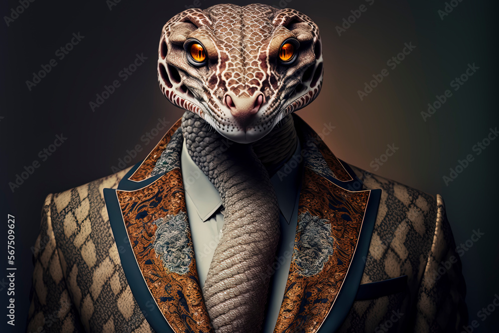 Snake dressed in a formal business suit. anthropomorphic businessman. Generative AI Stock Illustration Adobe Stock