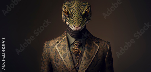 Snake dressed in a formal business suit. anthropomorphic businessman. Generative AI