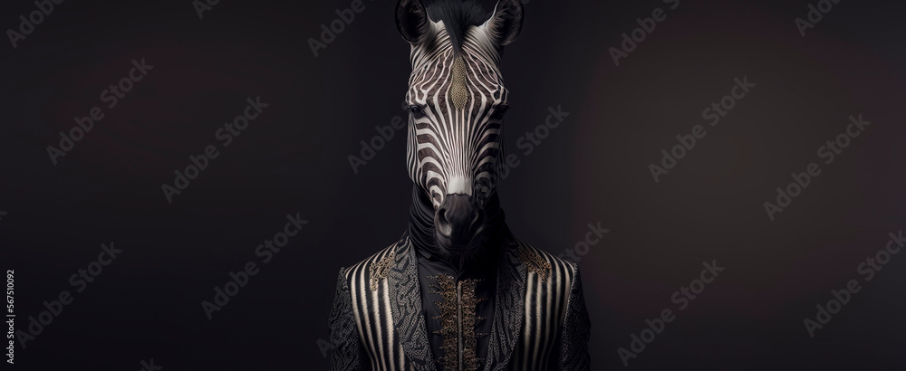 Zebra dressed in a formal business suit. anthropomorphic businessman. Generative AI Zebra dressed in a formal business suit. anthropomorphic businessman. Generative AI