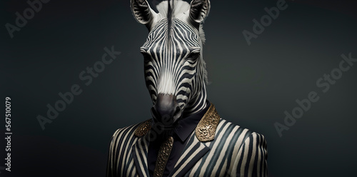 Zebra dressed in a formal business suit. anthropomorphic businessman. Generative AI