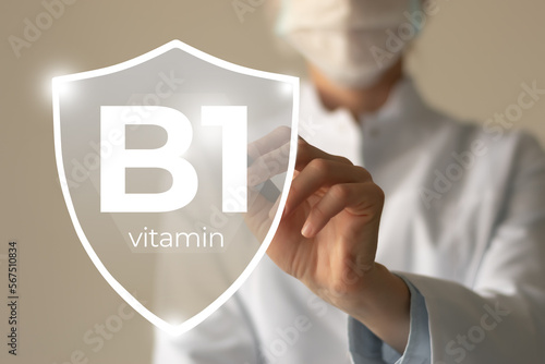Tableau sur toile Molecular model of vitamin B1, Thiamine