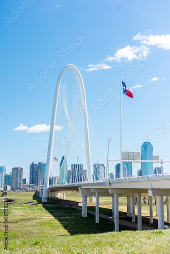 Bridge Downtown Dallas with Texas Flag