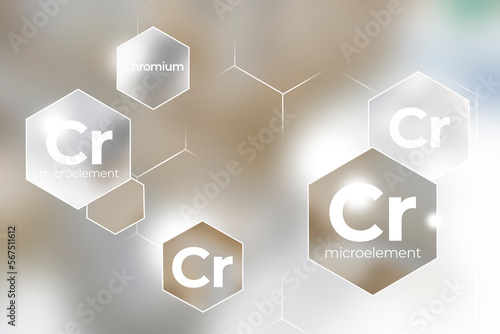 Immunity protection concept, Chromium. Hexagons with Chromium icon, blurry marble background.