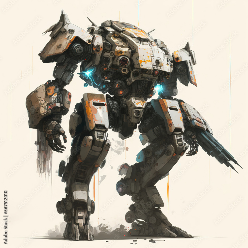 large robotic mech suit warrior, sci-fi art illustration large robotic mech suit warrior, sci-fi art illustration