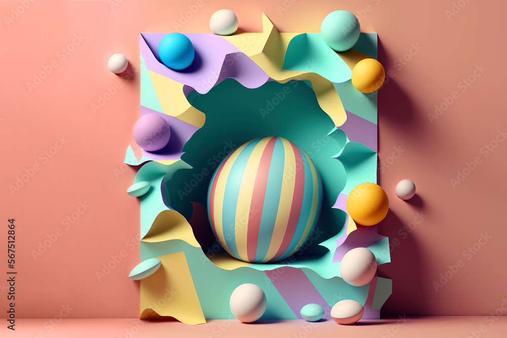 Easter themed geometric abstract illustration. Generative AI.