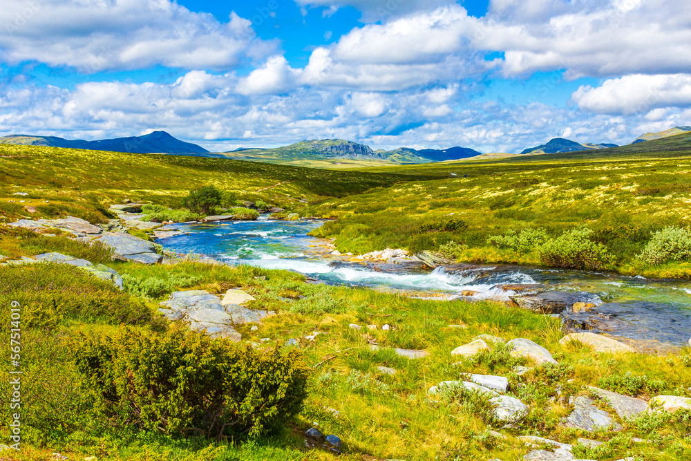 Fototapeta premium Beautiful mountain and landscape nature panorama Rondane National Park Norway.