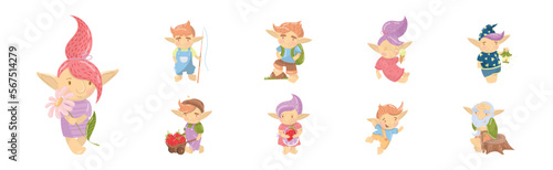 Cute Man and Woman Troll with Pointed Ears Engaged in Different Activity Vector Set