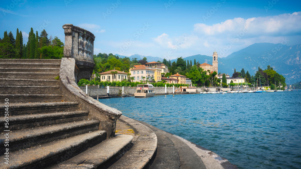 Tremezzo Tremezzina stairs and lakefront. Lake Como district. Italy, Europe.