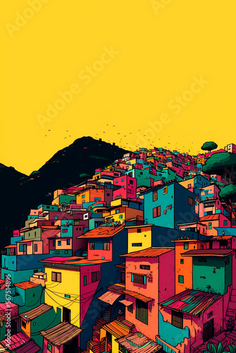 Favela Brazil illustration, Yellow, rio Janeiro community  photo