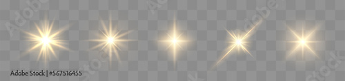 Set of Shine glowing stars. Vector Golden Sparks isolated.