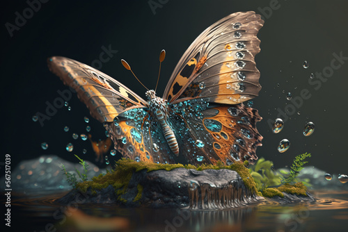 Fototapeta butterflies in nature nature, butterfly, waterfall, water drops, butterflies in nature Generativa AI