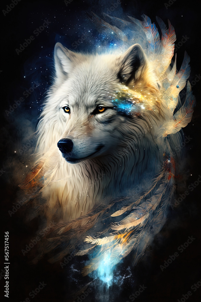 Spirit wolf  animal guide. Generative AI, this image is not based on any original image, character or person.