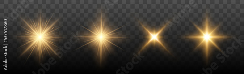 Set of Shine glowing stars. Vector Golden Sparks isolated.