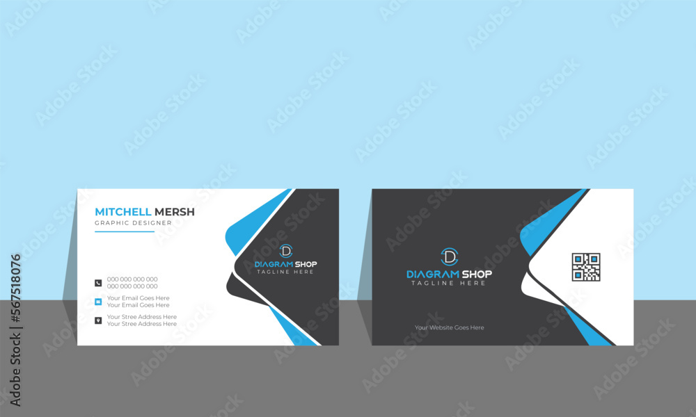 Blue and Black business card flat design template vector-Creative and clean corporate business card template.