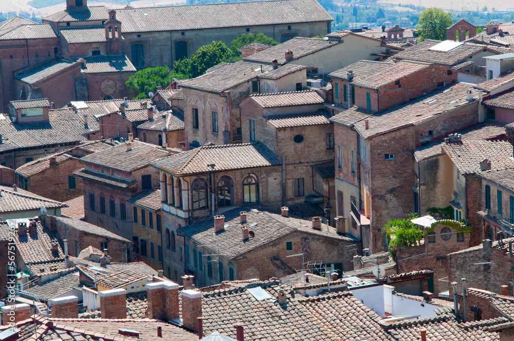 Aerial vew of buildings in Siena, Italy
