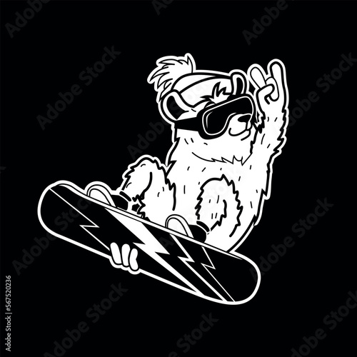 funny bear on a snowboard makes bales