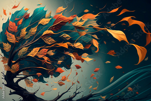 Autumn leaves blown by the wind generative AI © AlexandraDaryl