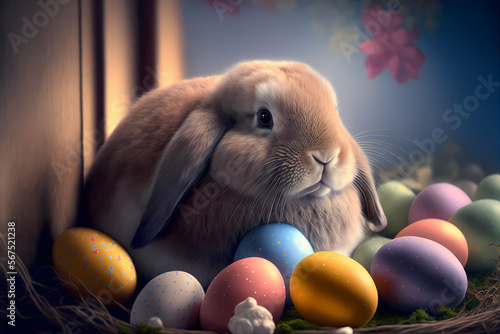 Easter Bunny, Cotagecore Setting, digital art, generative AI
 photo