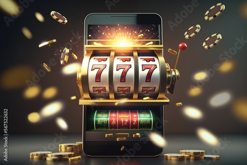Playing 777 on a smartphone, gambling, betting, casino, jackpot, ai