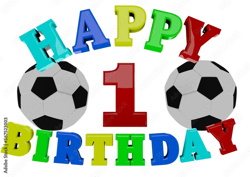 3D Rendering Happy Birthday with Football and a number 3D Rendering Happy Birthday with Football and a number