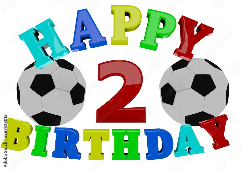 3D Rendering Happy Birthday with Football and a number 3D Rendering Happy Birthday with Football and a number