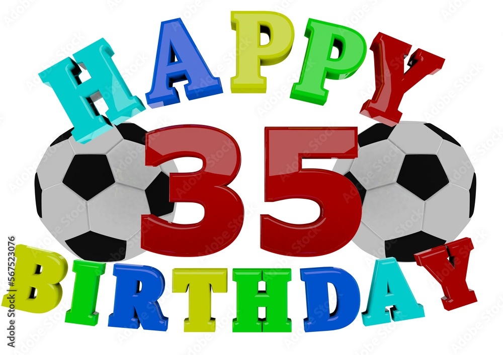 Obraz premium 3D Rendering Happy Birthday with Football and a number