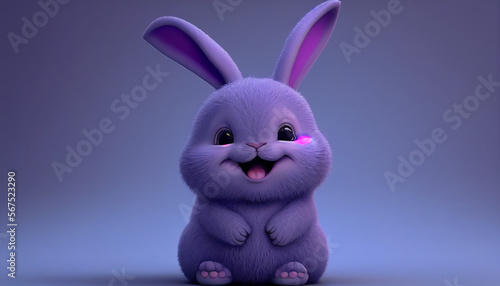 3D Purple Cute Bunny happy face realism full body © RedArt