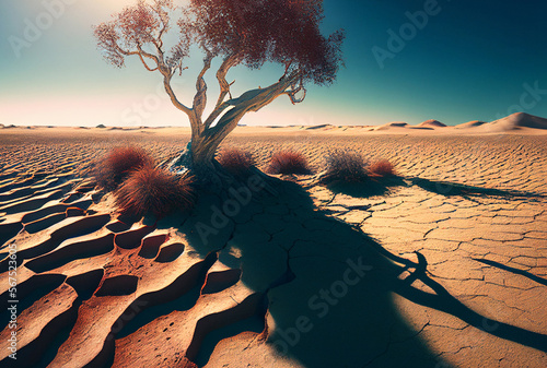 Drought around. Sunburnt earth cracked. Trees died..