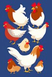 Chickens flat vector illustration - generative ai