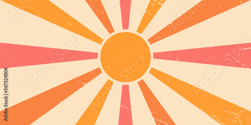Groovy 70s retro sunburst poster .  Vintage sunburst background. Psychedelic style.