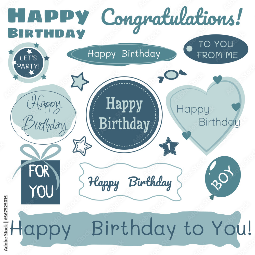 vector set of different frames with text happy birthday and design elements