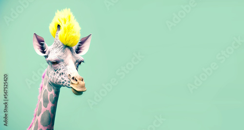 Giraffe with mohawk hair - Generative AI photo