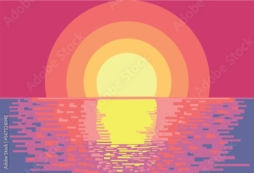 Vector illustration sunset, reflection in water