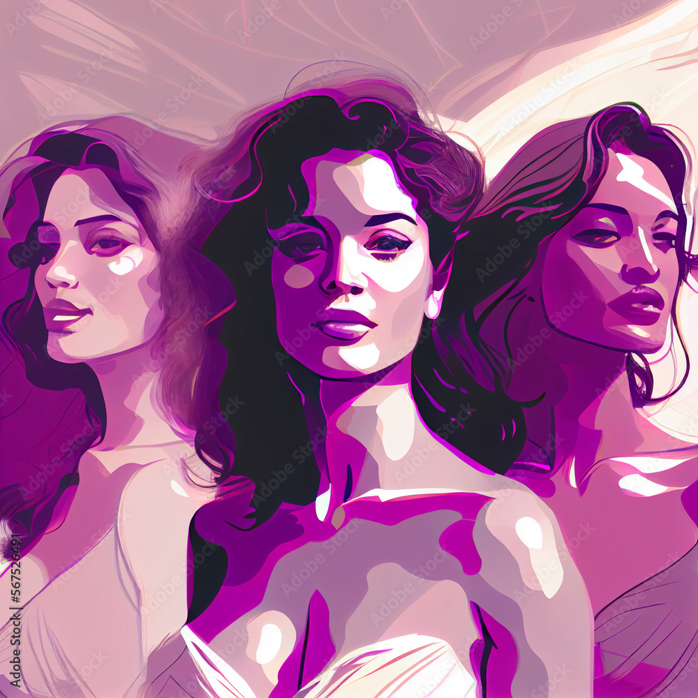 Women day, three women Illustration created by Generative AI technology Women day, three women Illustration created by Generative AI technology