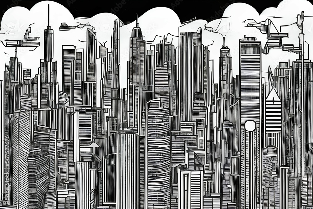 city graphic black and white cityscape skyline sketch illustration ...
