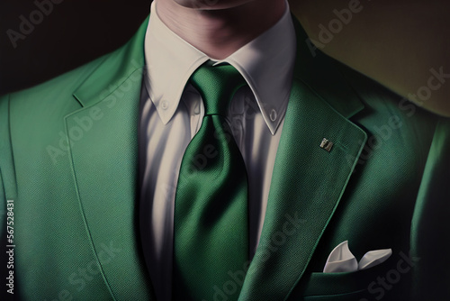 Photographie close up of man in green suit and green tie, Saint Patrick's Day made with Gener
