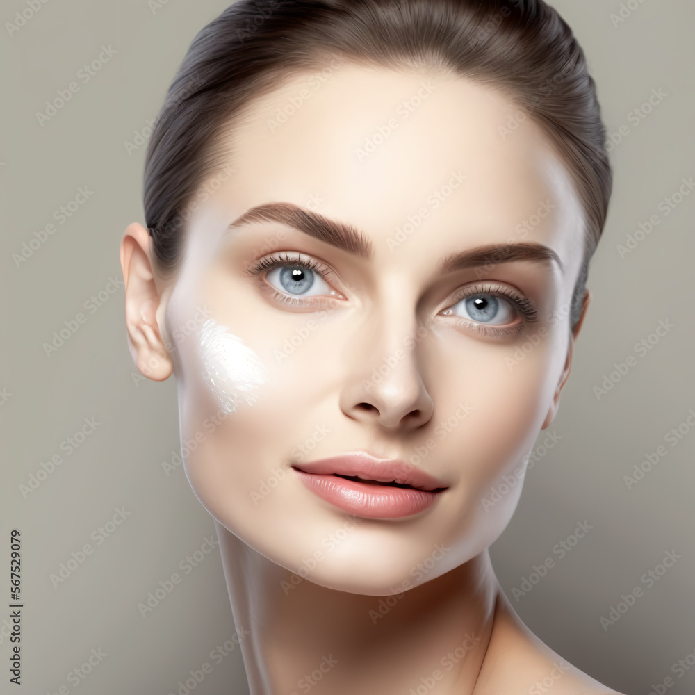 Beautiful woman with face cream, generative ai Beautiful woman with face cream, generative ai