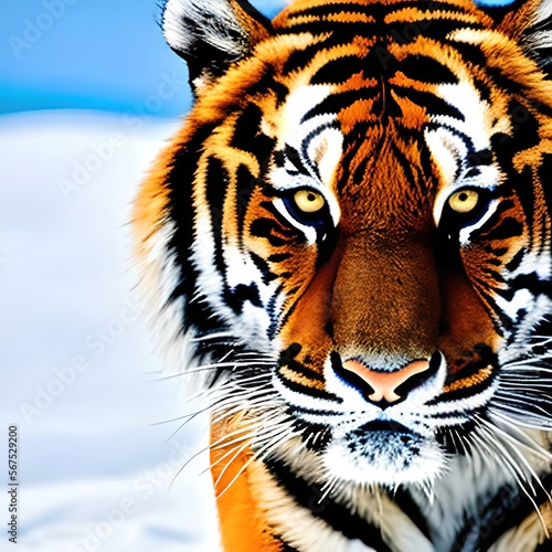 Bengal Tiger over the snow  In the Sun Created with Generative AI Technology