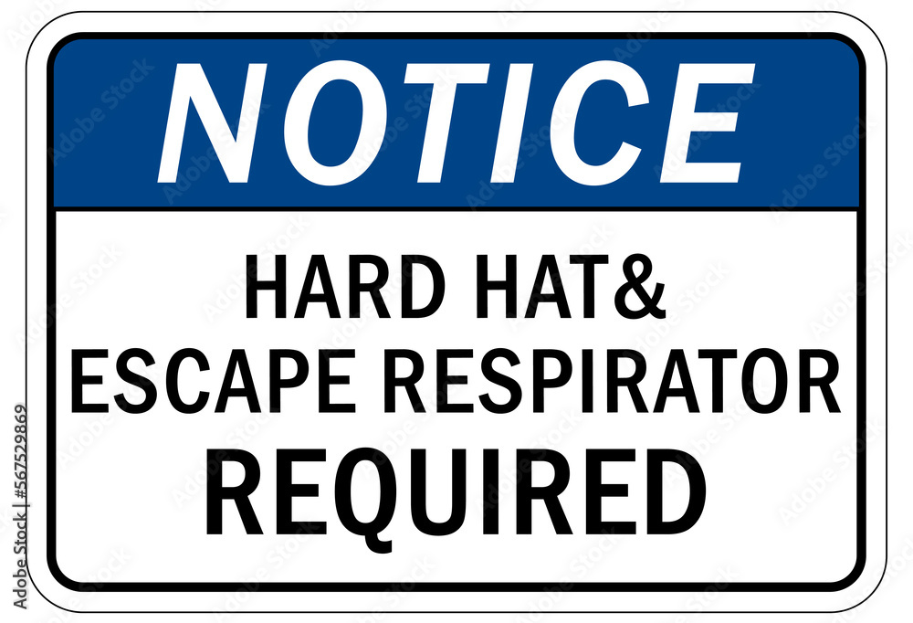 Protective equipment sign and labels hard hat and respirator required