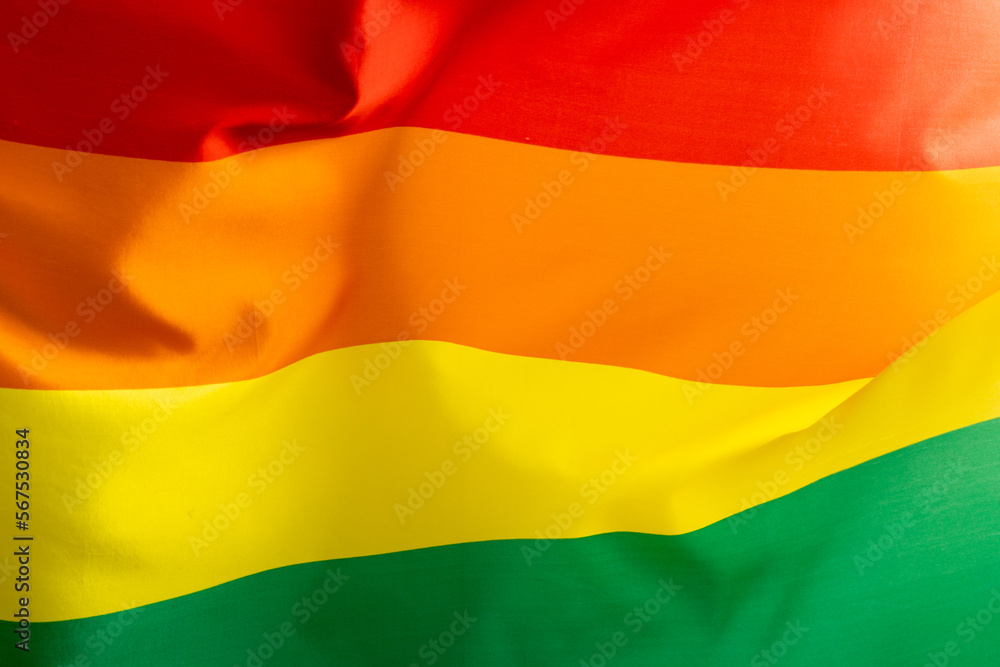 Close up of rainbow coloured flag with copy space Close up of rainbow coloured flag with copy space