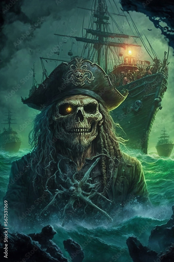 Naklejka premium creepy zombie pirate - generaitive AI