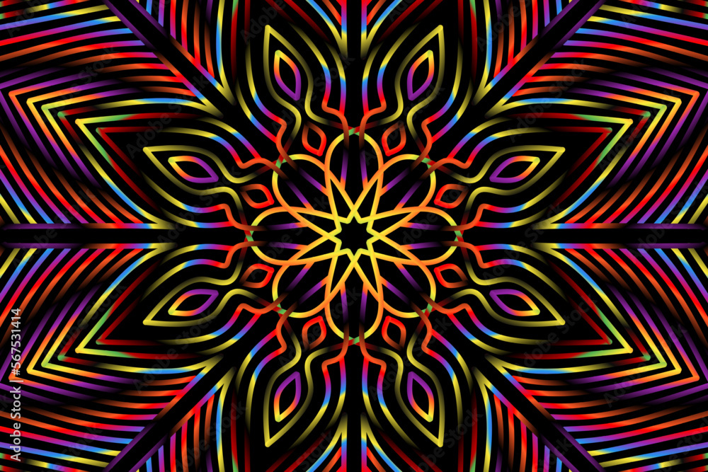 Beautiful colourful gradient flowers line art of traditional abstract symbol batik dayak ornament design template elements Beautiful colourful gradient flowers line art of traditional abstract symbol batik dayak ornament design template elements