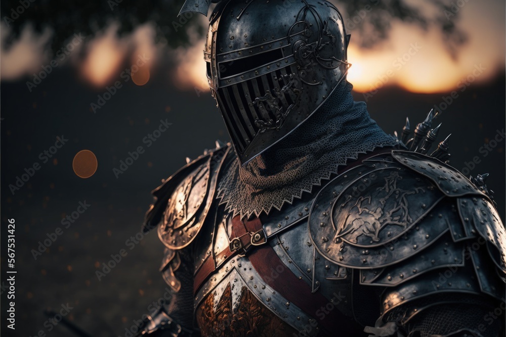 Medieval knight with armor, castle guard, castle in the background. Generative AI
Medieval knight with armor, castle guard, castle in the background. Generative AI