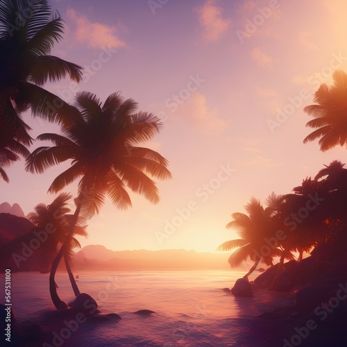 design product view sea coconut tree sunset sunlight sunproof concept 3d render illustration background - generative ai