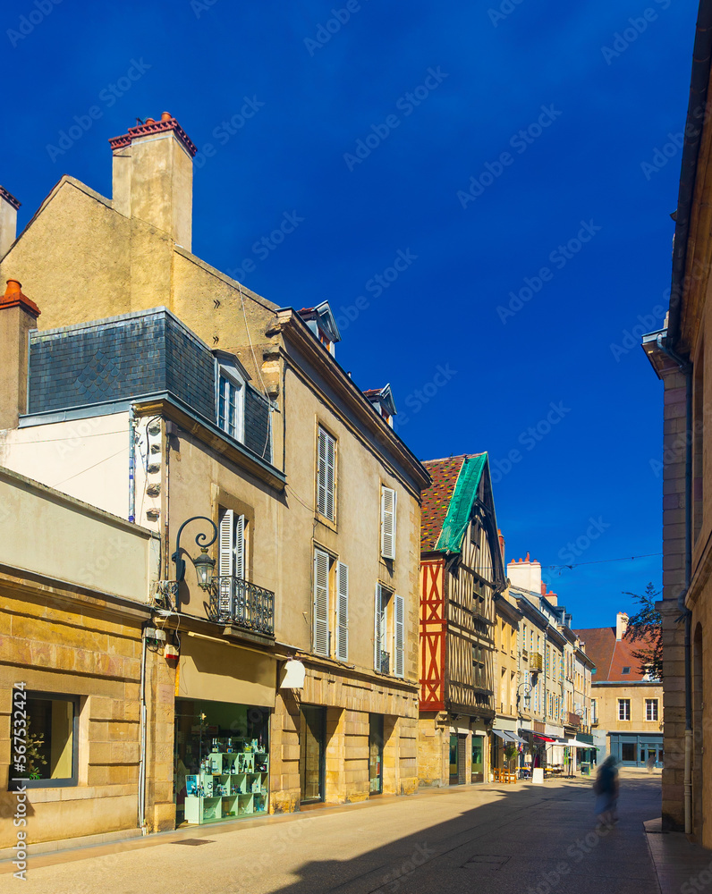 Old typical medieval streets, city of Dijon, department of Cote d'Or, France